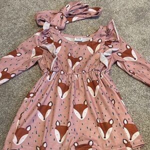 PatPat Pink Fox Patterned Dress with Ruffles